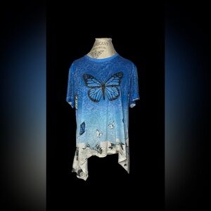 Blue Butterfly Print Top